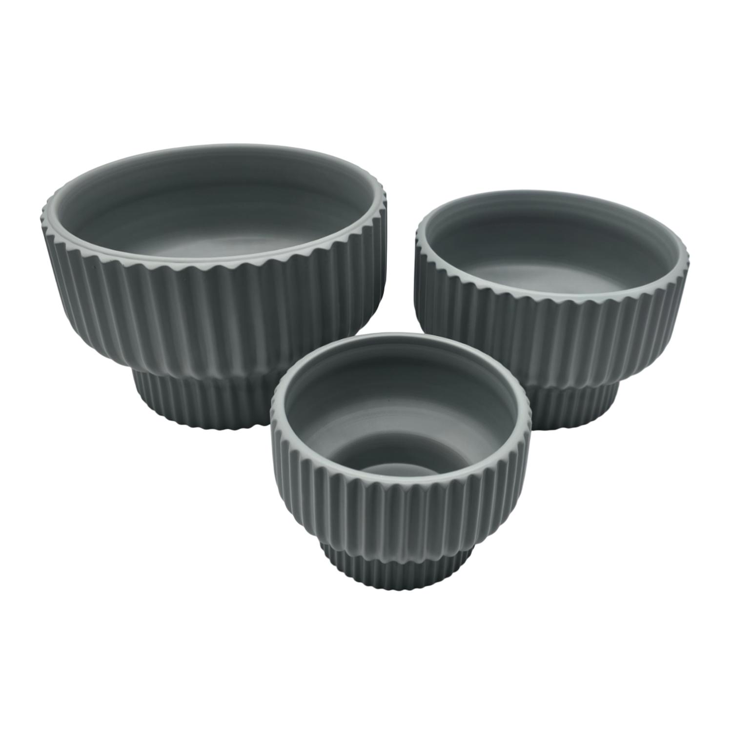 SET 3 MACETEROS MACETA DE CERAMICA ESTILO COPON GRIS MATE - 4