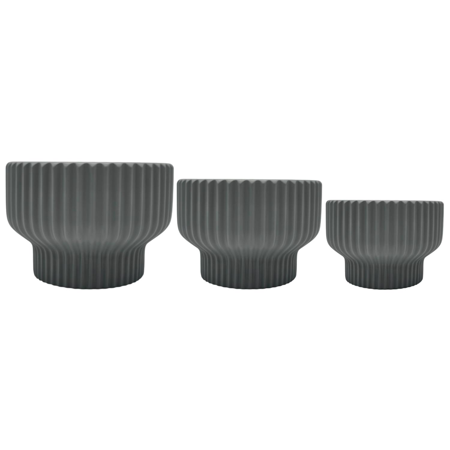 SET 3 MACETEROS MACETA DE CERAMICA ESTILO COPON GRIS MATE - 7