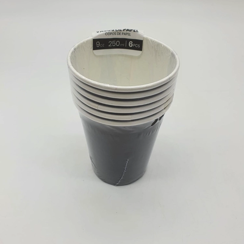 VASOS CARTON 6 UNIDADES CUMPLEAÑOS FIESTA 250ML ECOLOGICO NEGRO - 1