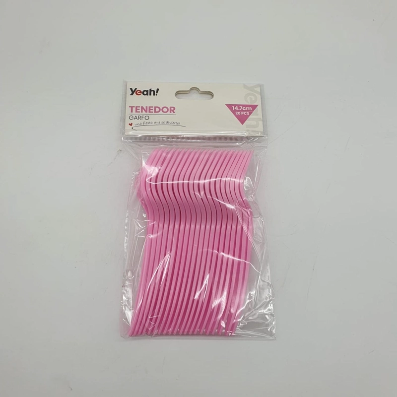 SET 20 TENEDORES PLASTICOS DESECHABLES CUMPLEAÑOS FIESTA TAMAÑO TAMANO UNICO ROSADO - 1