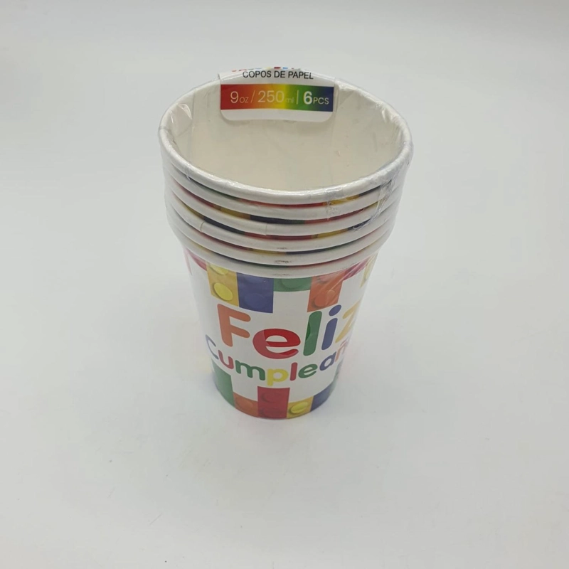 VASOS CARTON 6 UNIDADES CUMPLEAÑOS DISEÑOS 250ML ECOLOGICO FELIZ CUMPLEAÑOS - 1