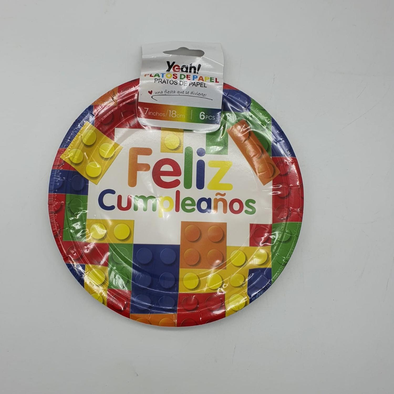 SET 6 PLATOS DESECHABLES 18 CM DISEÑOS PARA CUMPLEAÑOS TAMAÑO TAMANO UNICO FELIZ CUMPLEAÑOS - 1