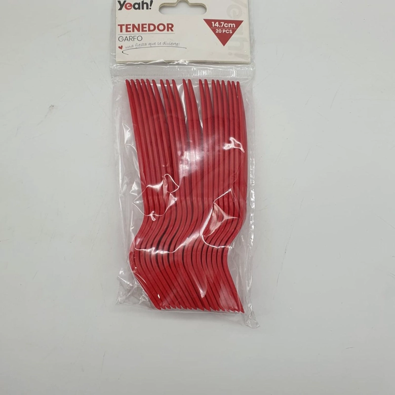 SET 20 TENEDORES PLASTICOS DESECHABLES CUMPLEAÑOS FIESTA TAMAÑO TAMANO UNICO ROJO - 1