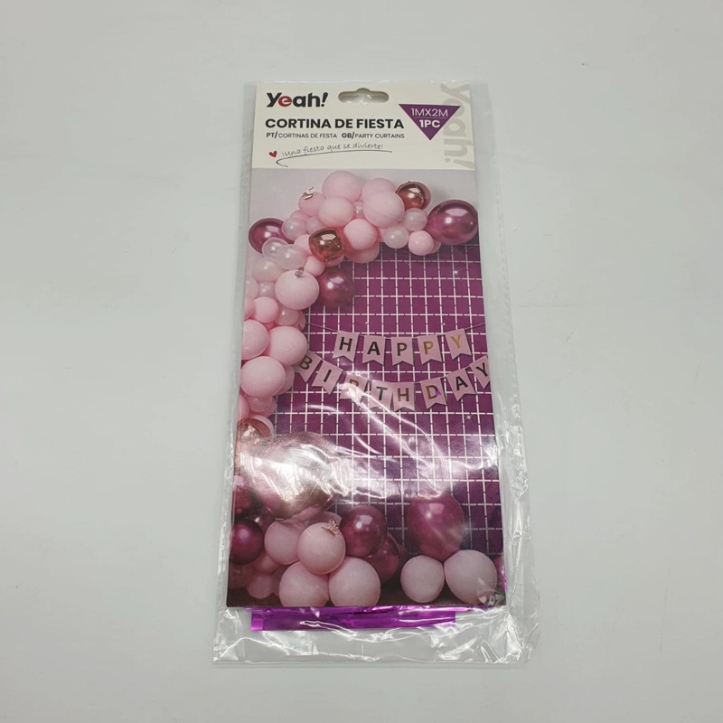 CORTINA METALICA CUADROS VARIOS COLORES COTILLON FIESTA ROSADO FUERTE - 1