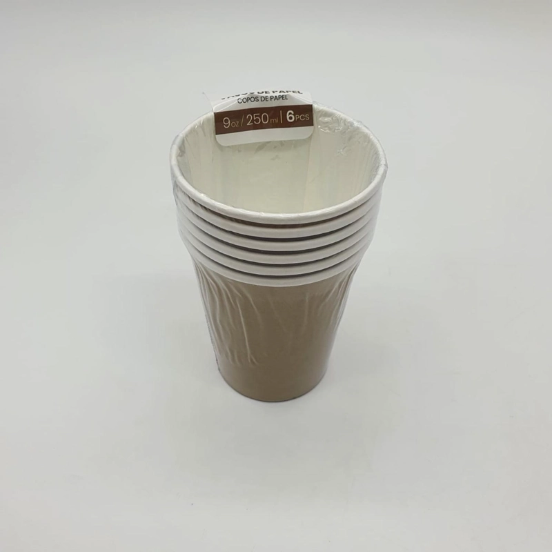 VASOS CARTON 6 UNIDADES CUMPLEAÑOS FIESTA 250ML ECOLOGICO DORADO - 1
