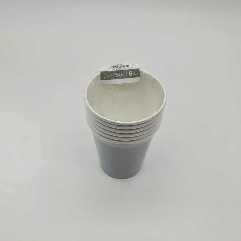 VASOS CARTON 6 UNIDADES CUMPLEAÑOS FIESTA 250ML ECOLOGICO PLATEADO - 1