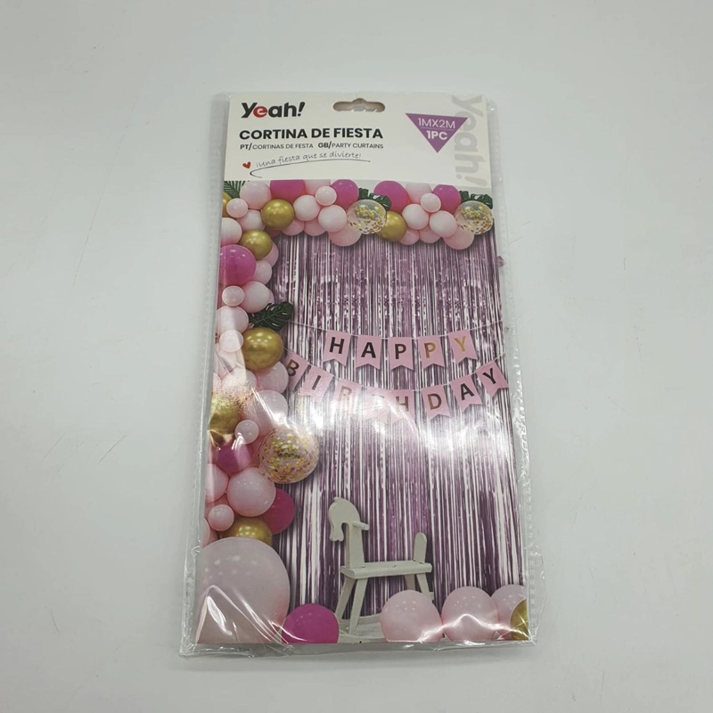 CORTINA METALICA CUMPLEAÑOS VARIOS COLORES COTILLON FIESTA ROSADO SUAVE - 1
