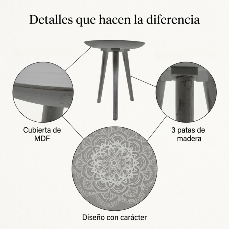 MESA DE CENTRO REDONDA LATERAL LIVING MESA DISEÑO MANDALA - 5