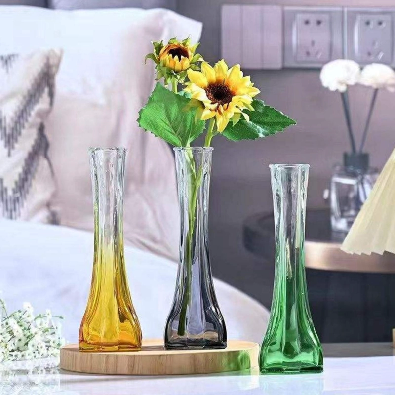 FLORERO DECORATIVO DE VIDRIO TRANSPARENTE BASE OSCURA SIMPLE - 5