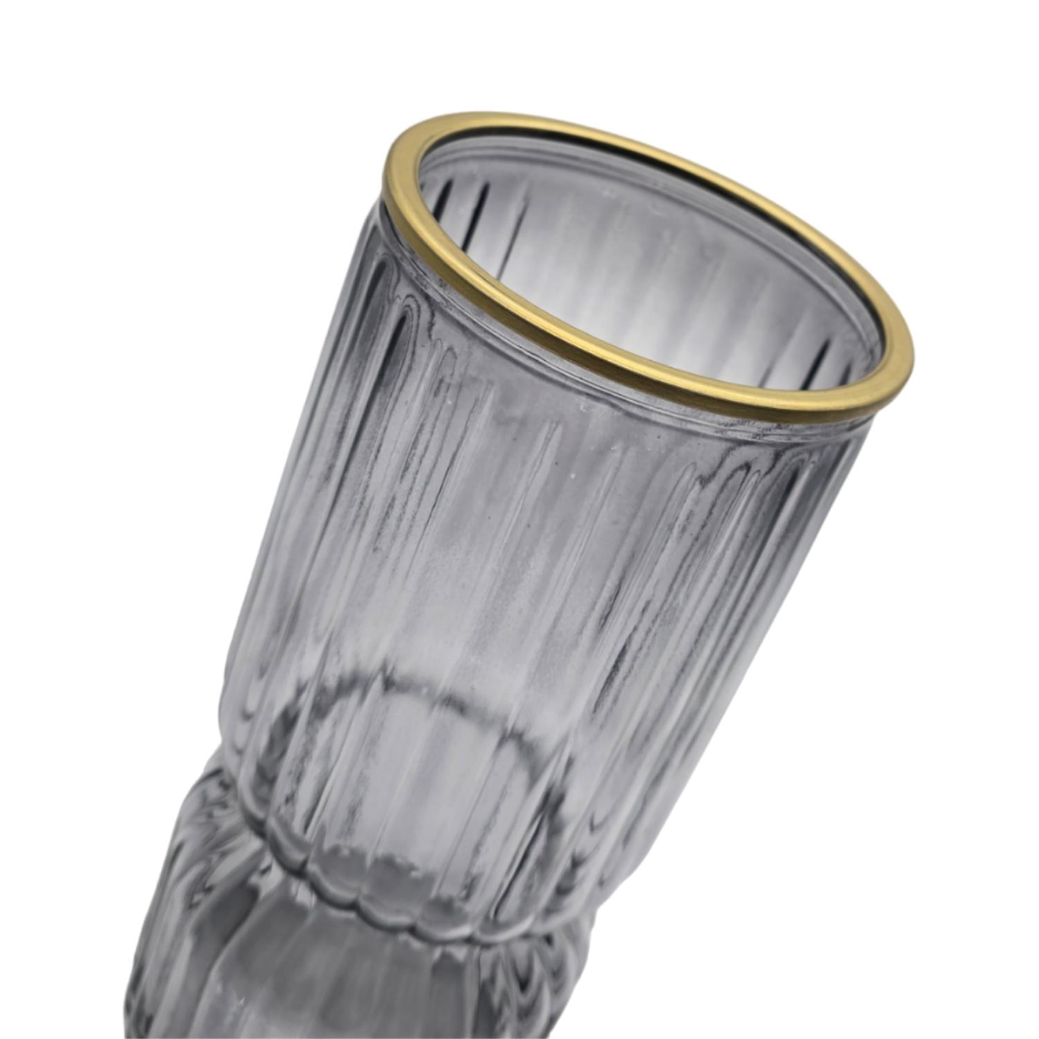 FLORERO DECORATIVO DE VIDRIO CON DISEÑO BORDE DORADO GRIS - 3
