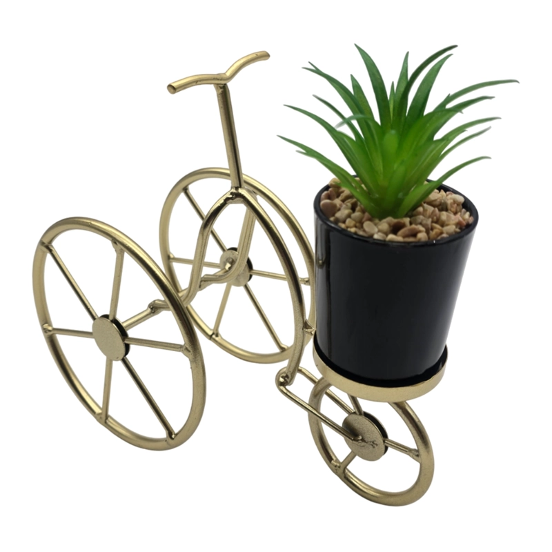 FIGURA DECORATIVA BICICLETA METAL ADORNO DORADO MINI PLANTA - 2