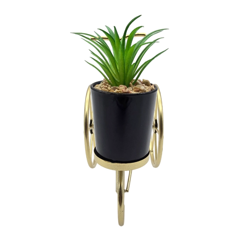 FIGURA DECORATIVA BICICLETA METAL ADORNO DORADO MINI PLANTA - 3