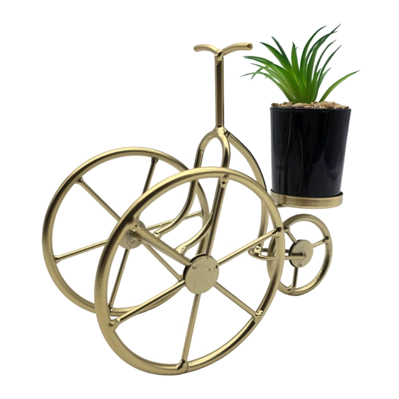 FIGURA DECORATIVA BICICLETA METAL ADORNO DORADO MINI PLANTA - 5