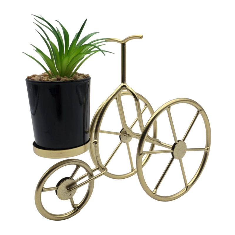 FIGURA DECORATIVA BICICLETA METAL ADORNO DORADO MINI PLANTA - 6