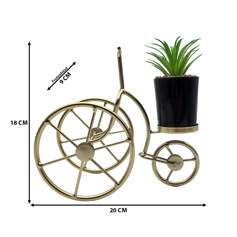 FIGURA DECORATIVA BICICLETA METAL ADORNO DORADO MINI PLANTA - 7