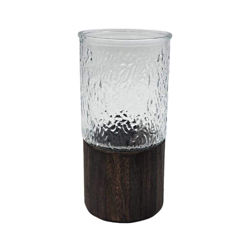 FLORERO DECORATIVO DE VIDRIO CRISTAL CON DISEÑO BASE MADERA - 2