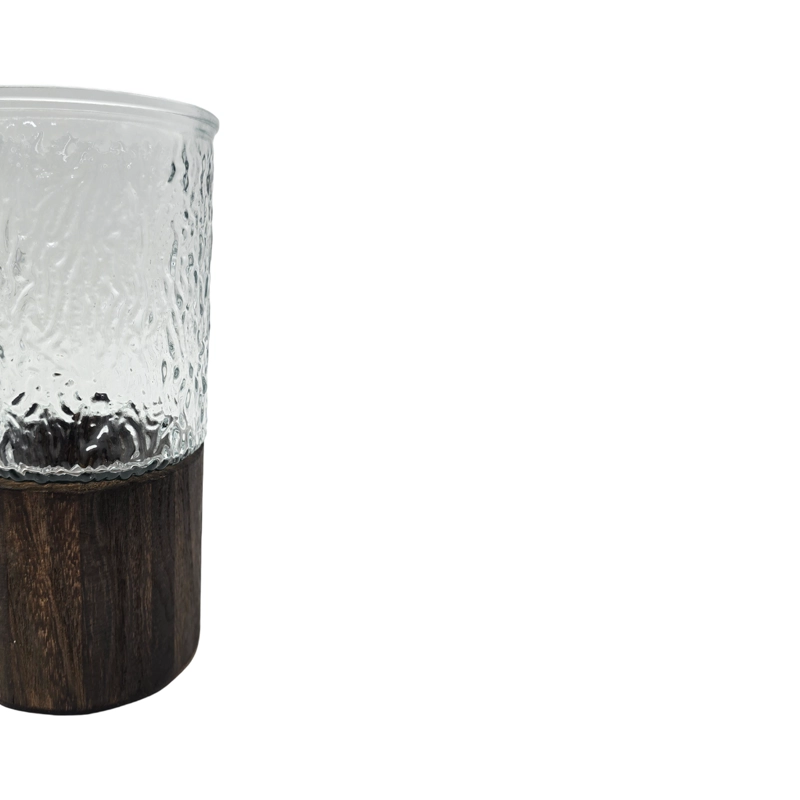 FLORERO DECORATIVO DE VIDRIO CRISTAL CON DISEÑO BASE MADERA - 3