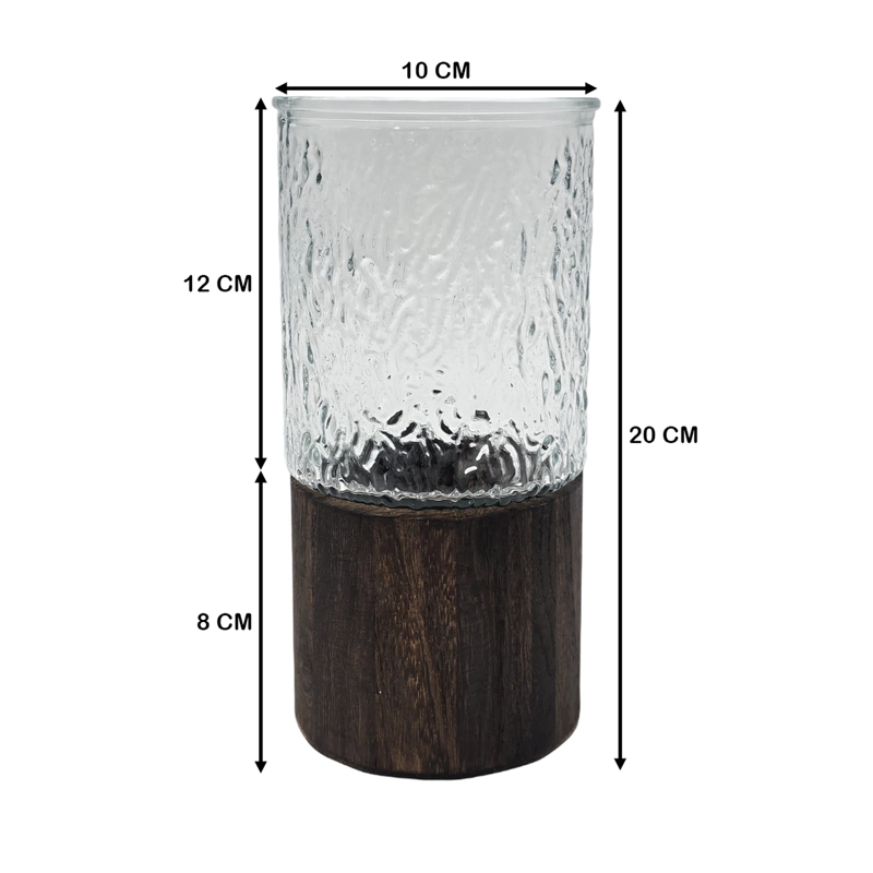 FLORERO DECORATIVO DE VIDRIO CRISTAL CON DISEÑO BASE MADERA - 4