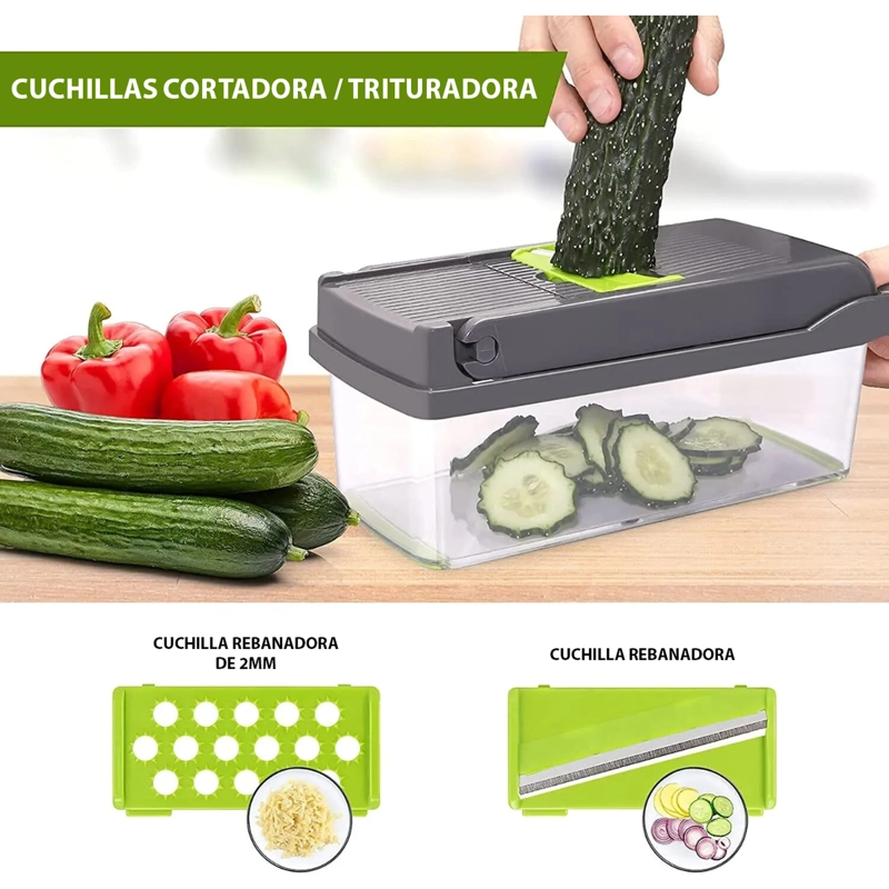 SET PICADOR CORTADOR DE VERDURAS Y FRUTAS 14 EN 1 RALLADOR - 4