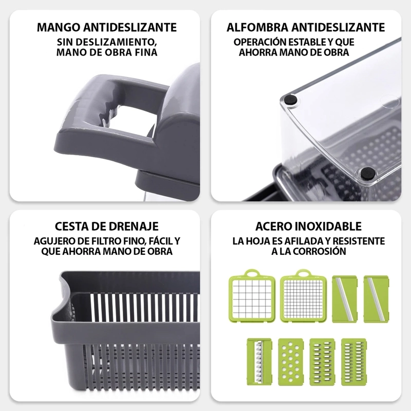 SET PICADOR CORTADOR DE VERDURAS Y FRUTAS 14 EN 1 RALLADOR - 6