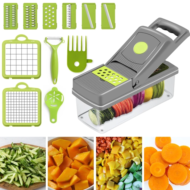 SET PICADOR CORTADOR DE VERDURAS Y FRUTAS 14 EN 1 RALLADOR - 7