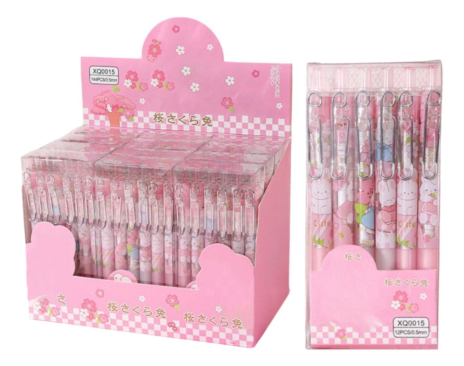 SET 12 BOLIGRAFOS TINTA GEL NEGRO SAKURA RABIT CUTE KAWAII - 1