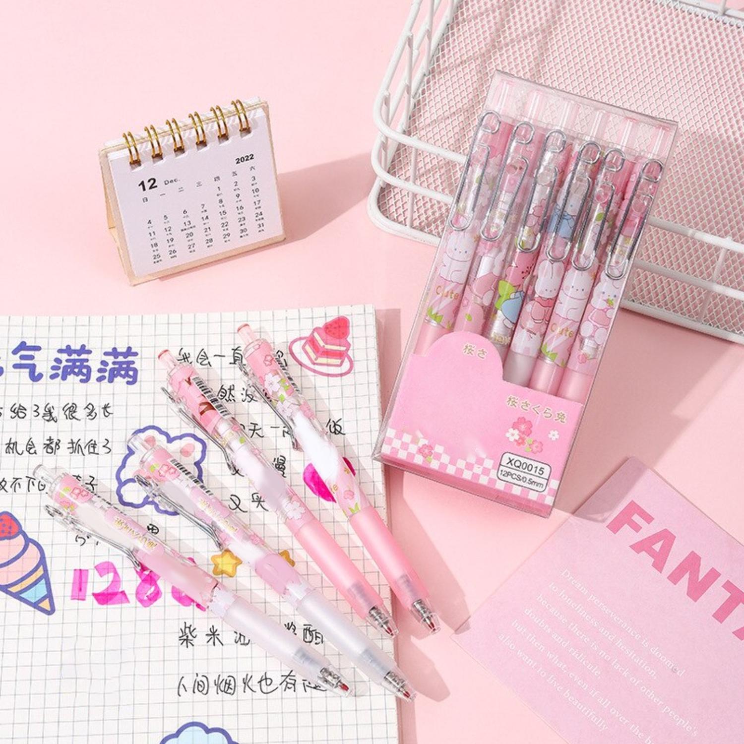 SET 12 BOLIGRAFOS TINTA GEL NEGRO SAKURA RABIT CUTE KAWAII - 3