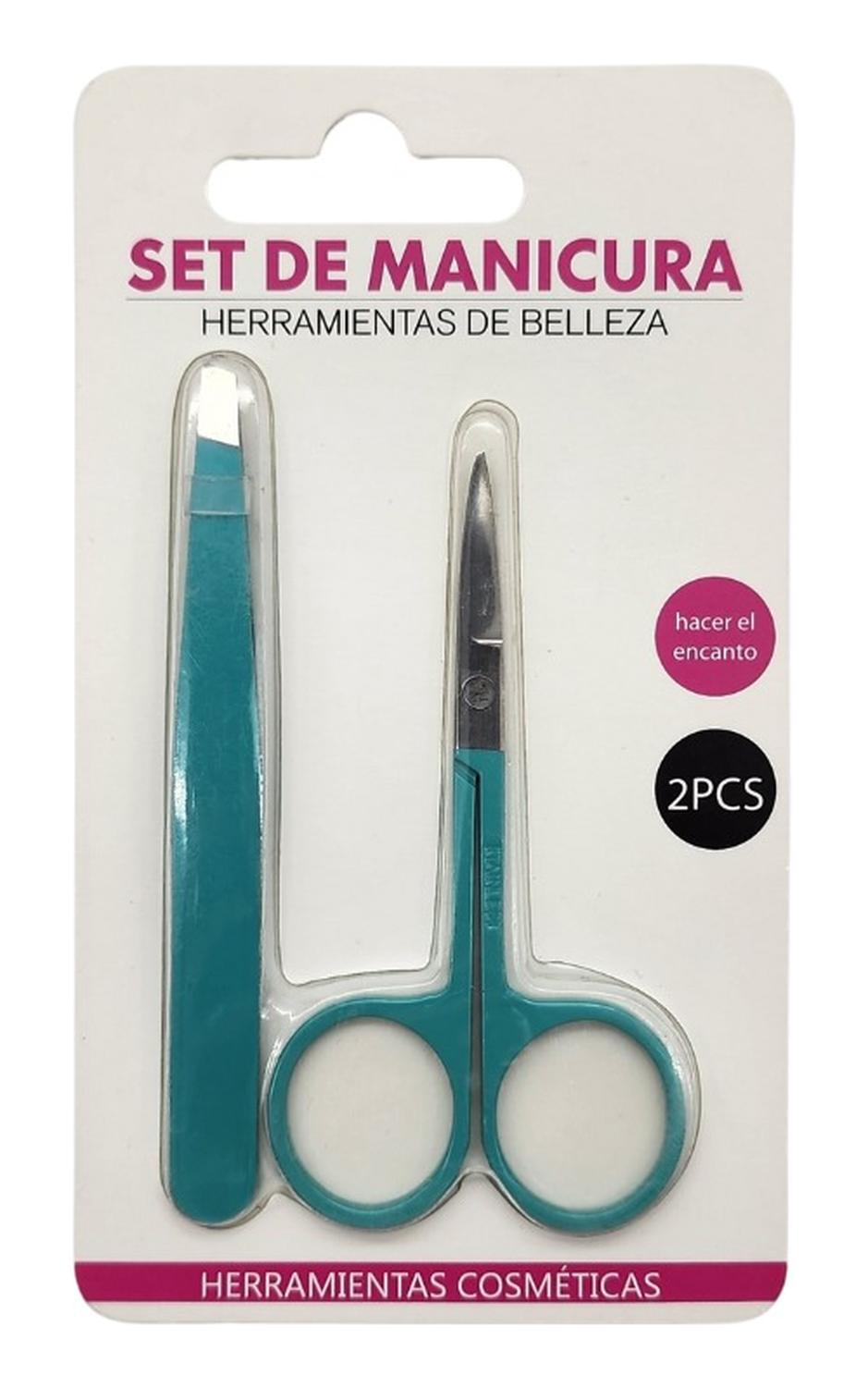 SET MANICURA TIJERA PARA CUTÍCULA Y PINZA DEPILACIÓN VERDE - 1