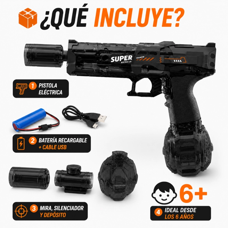 PISTOLA DE AGUA ELECTRICA AUTOMATICA ALTA POTENCIA LUZ LED - 6