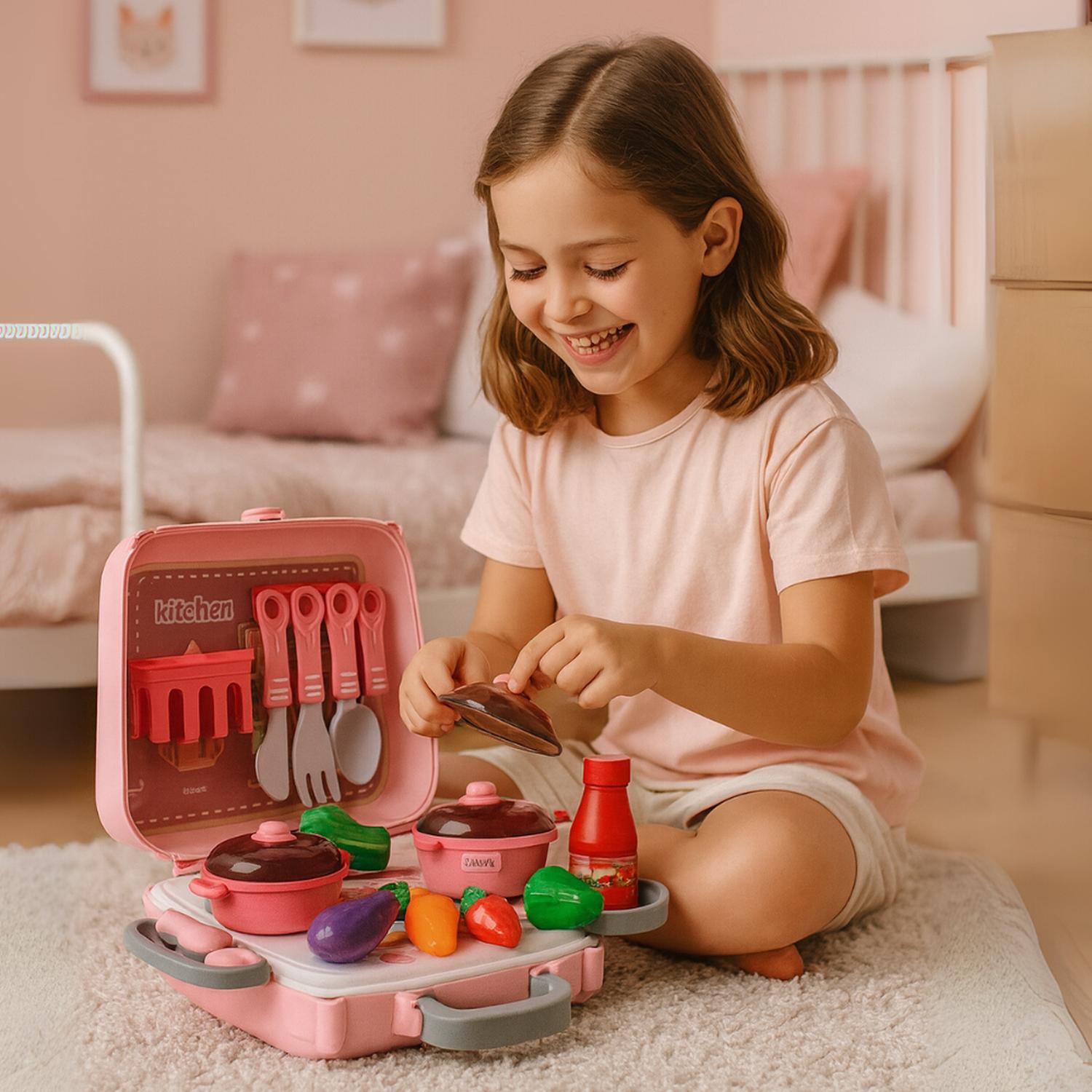 SET MALETA MALETIN DE COCINA 3 EN 1 INFANTIL NIÑOS JUGUETE - 7