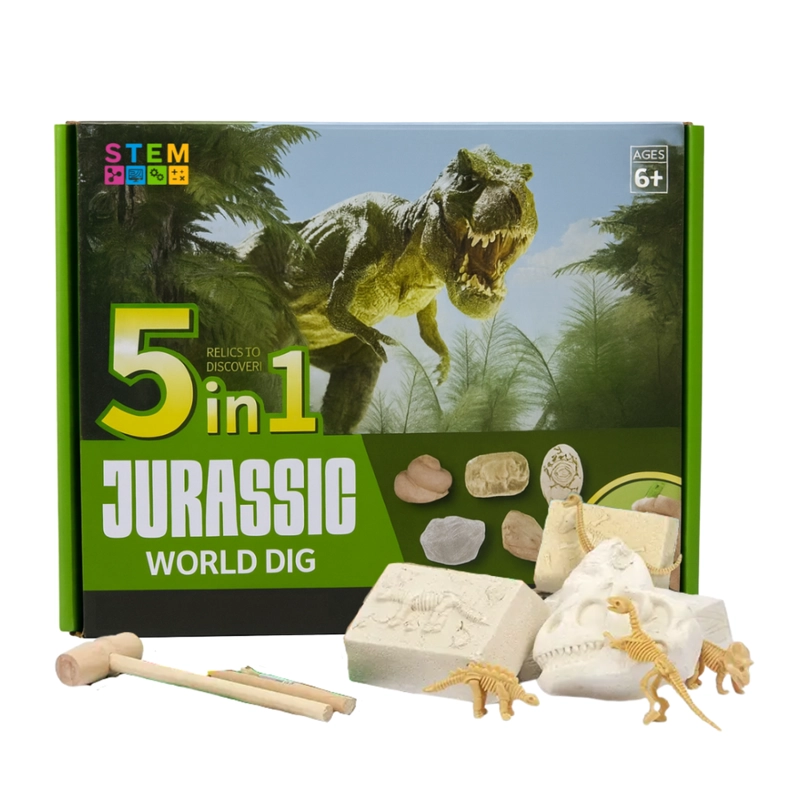 KIT DE EXCAVACION JURASSIC 5 EN 1 JUGUETE EDUCATIVO INFANTIL