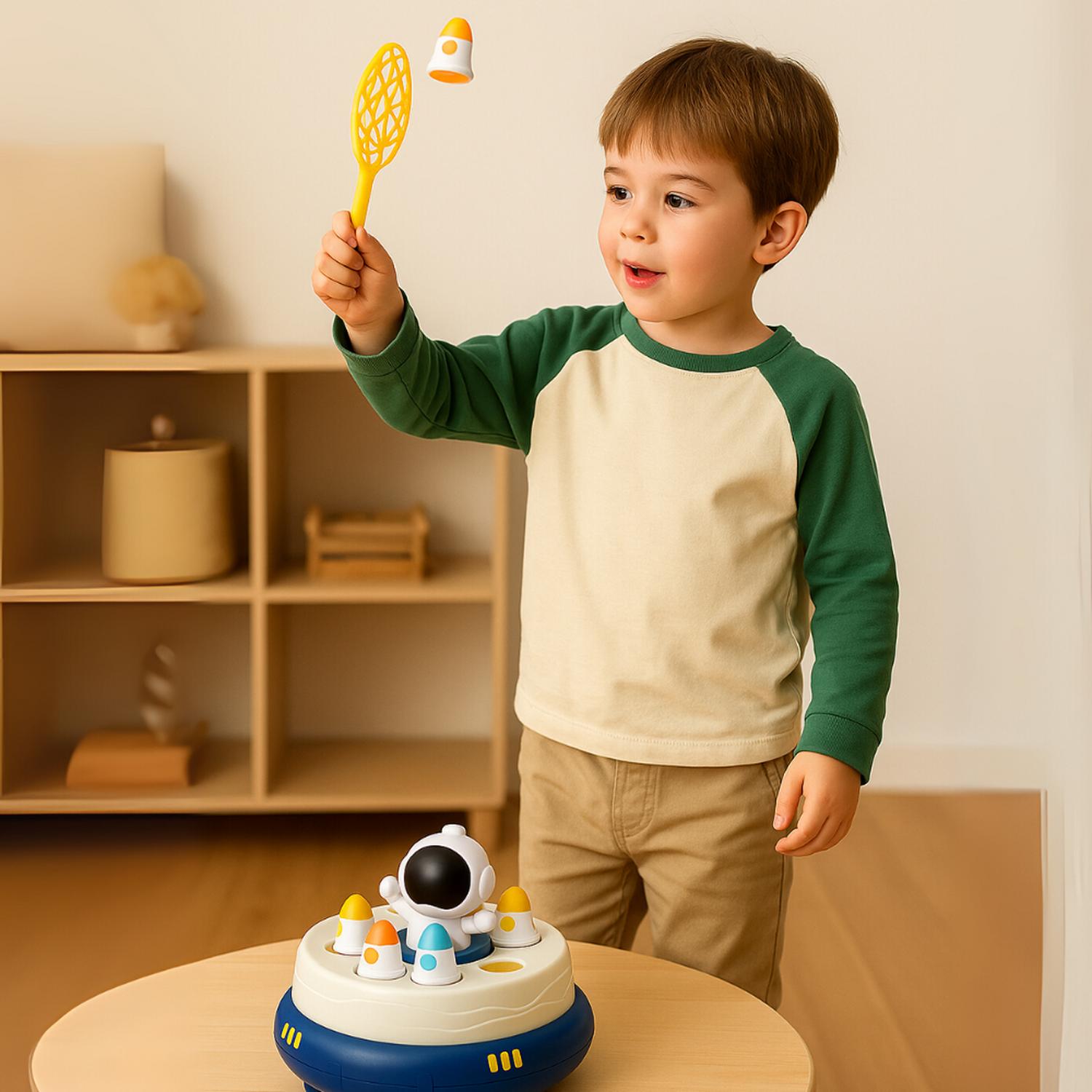 JUEGO DE MESA CAPTURA ASTRONAUTA SALTADOR INFANTIL GIRATORIO AZUL - 6