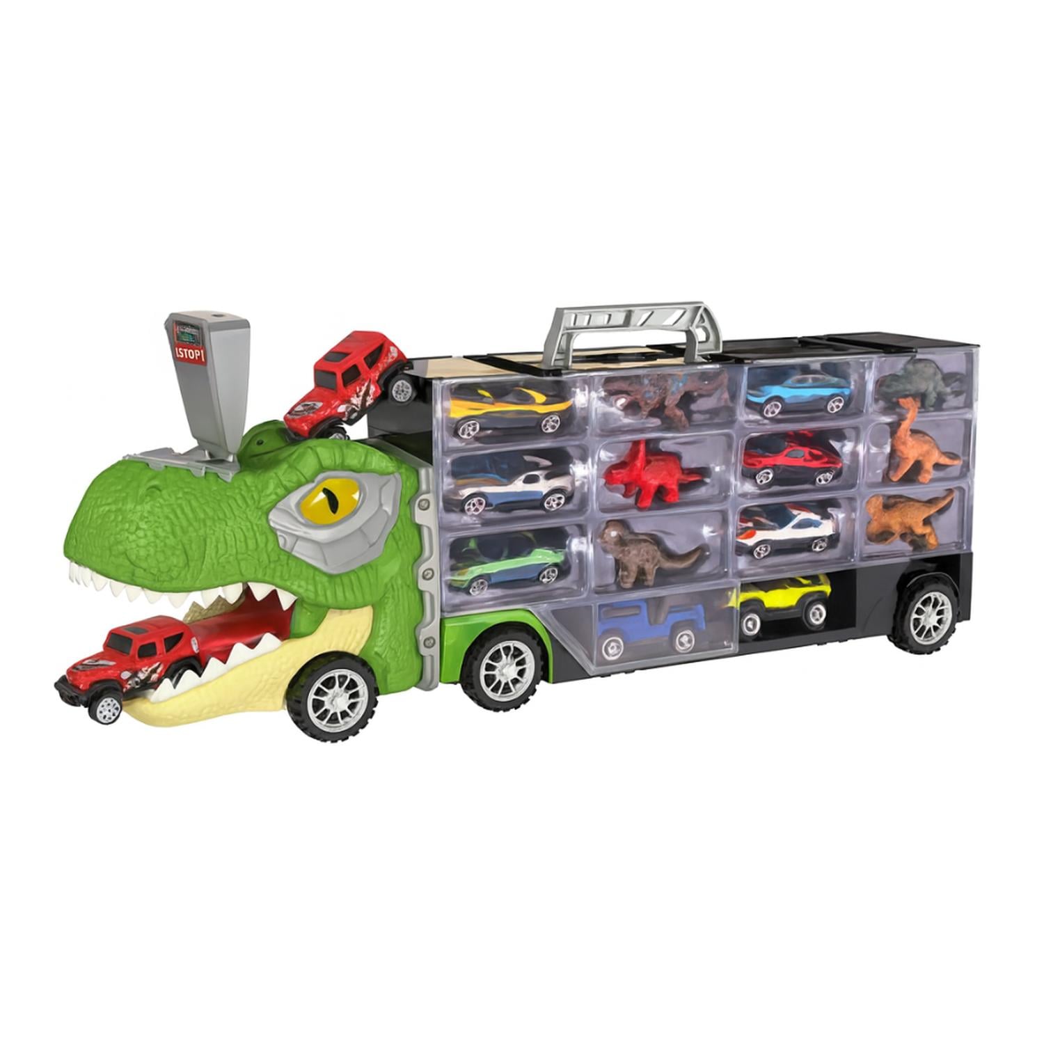 CAMION TRANSPORTADOR PORTA AUTITOS Y DINOSAURIOS JUGUETE - 2