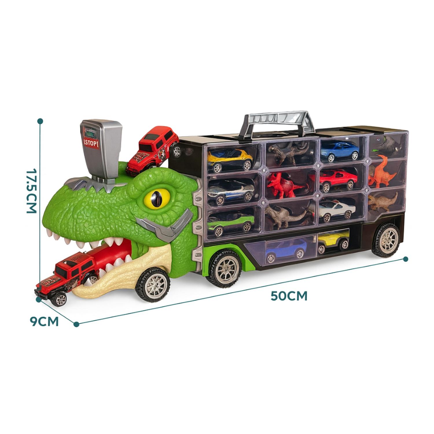 CAMION TRANSPORTADOR PORTA AUTITOS Y DINOSAURIOS JUGUETE - 6