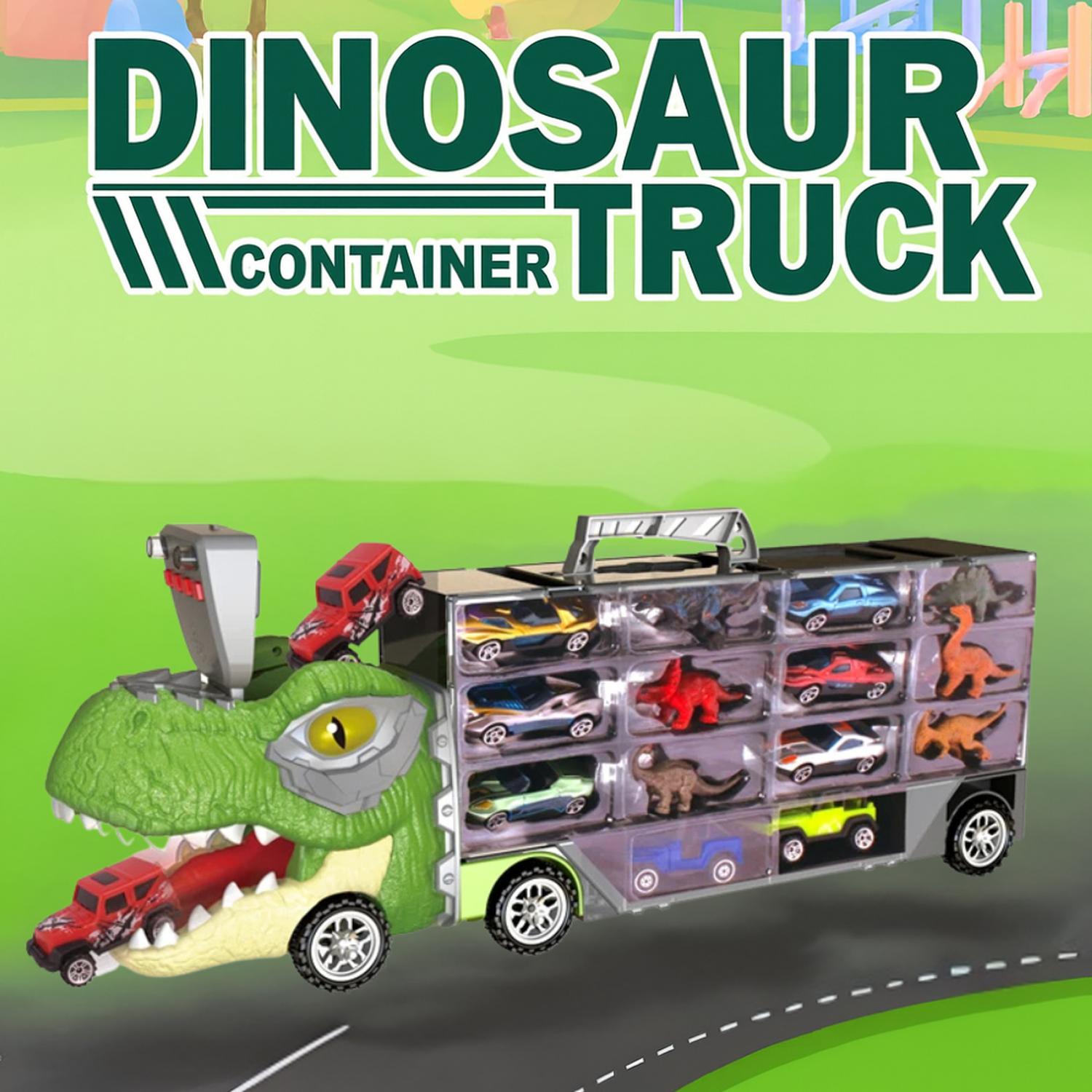 CAMION TRANSPORTADOR PORTA AUTITOS Y DINOSAURIOS JUGUETE - 7