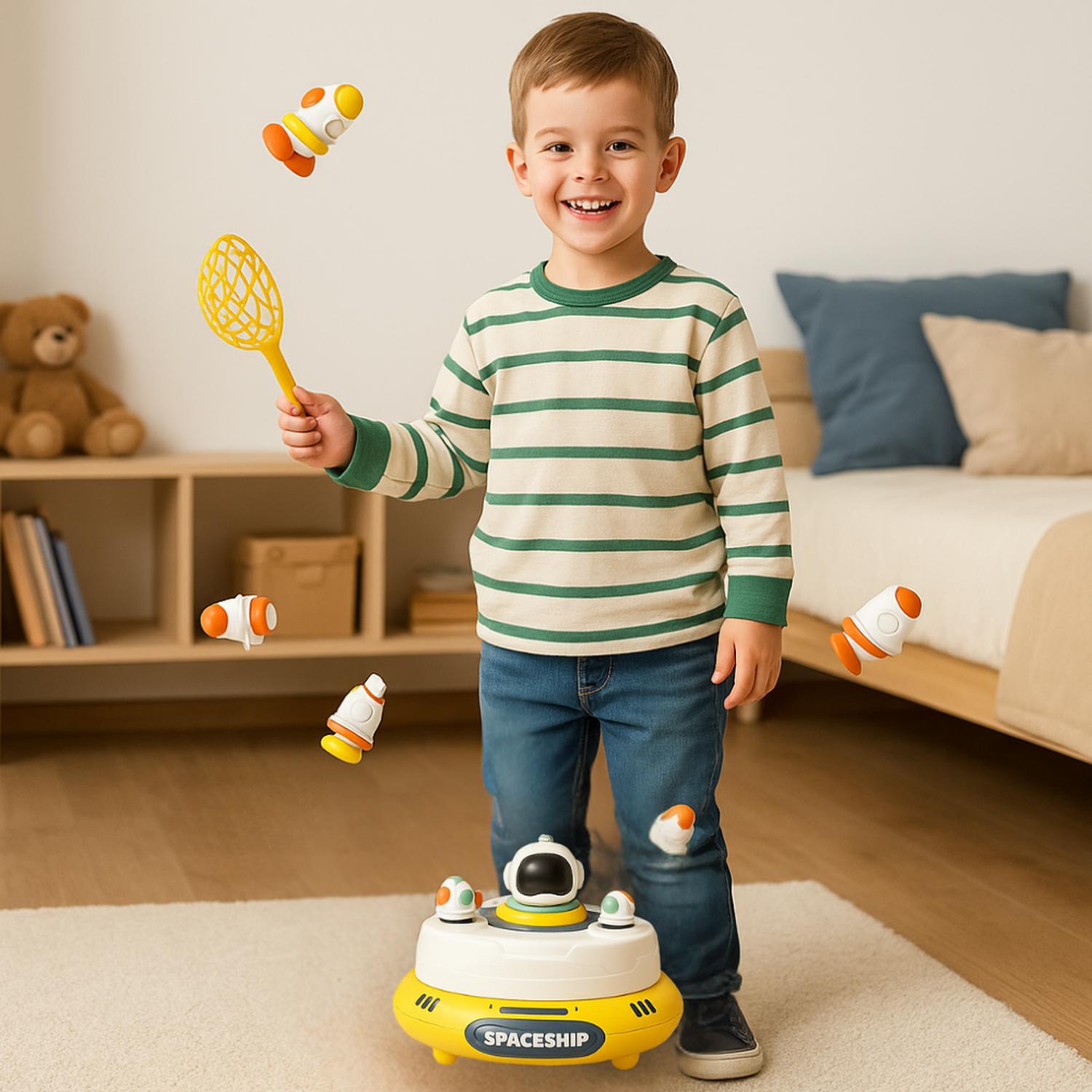 JUEGO DE MESA CAPTURA ASTRONAUTA SALTADOR INFANTIL GIRATORIO AMARILLO - 3