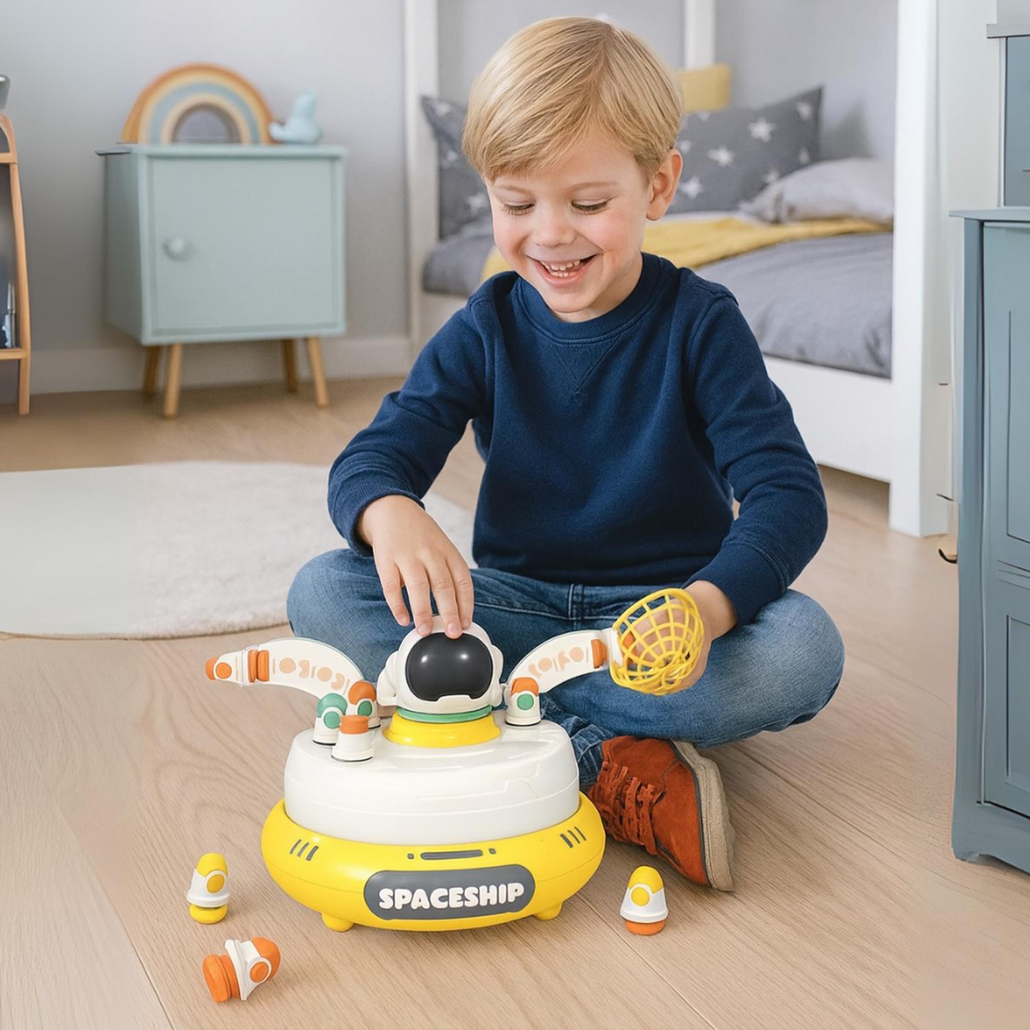 JUEGO DE MESA CAPTURA ASTRONAUTA SALTADOR INFANTIL GIRATORIO AMARILLO - 4