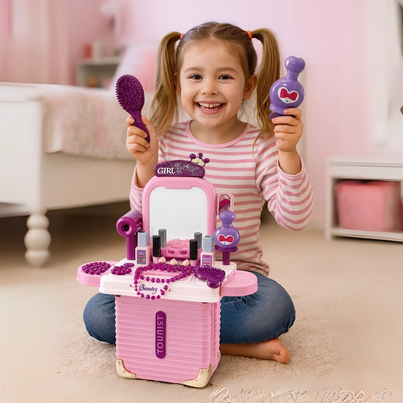 SET MALETA TOCADOR DE BELLEZA INFANTIL CON MAQUILLAJE JUGUETE - 3