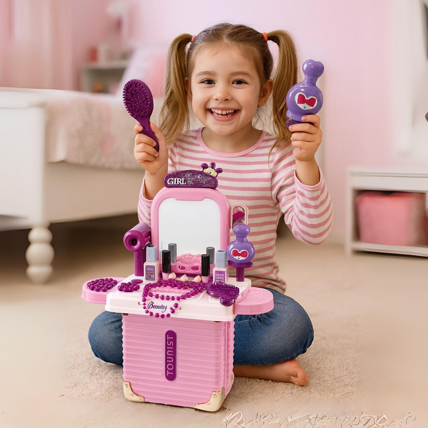 SET MALETA TOCADOR DE BELLEZA INFANTIL CON MAQUILLAJE JUGUETE - 3