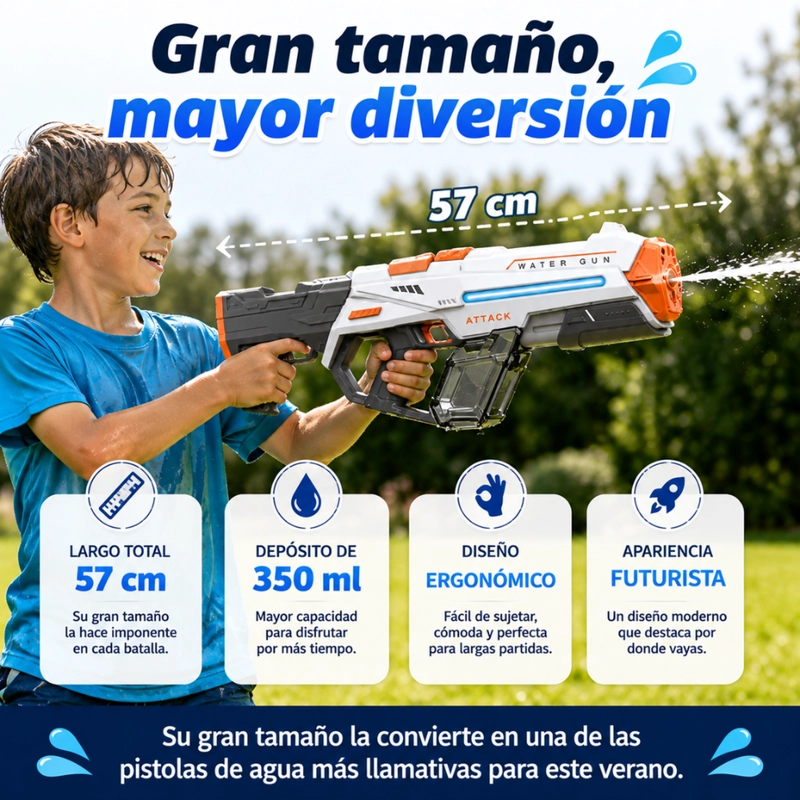 PISTOLA DE AGUA ELECTRICA AUTOMATICA ALTA PRESION RECARGABLE - 3