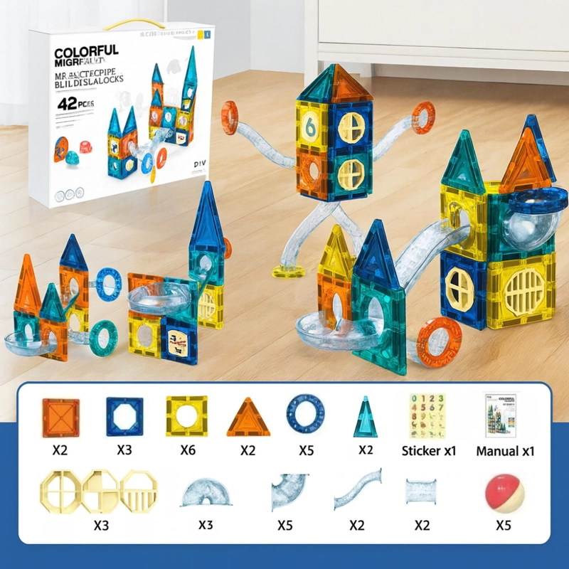 JUEGO BLOQUES MAGNETICOS CONSTRUCCION 42 PIEZAS TOBOGAN - 8