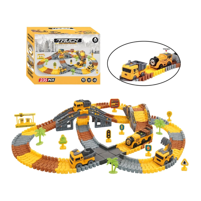 PISTA DE CARRERAS JUGUETE CAMION DE CONSTRUCCION 235 PIEZAS - 1
