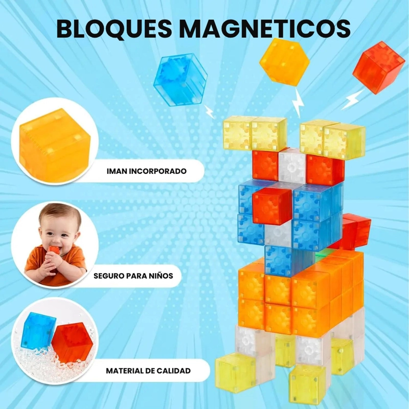 SET JUEGO DE BLOQUES MAGNETICOS 96 PIEZAS CONSTRUCCION NIÑOS - 5