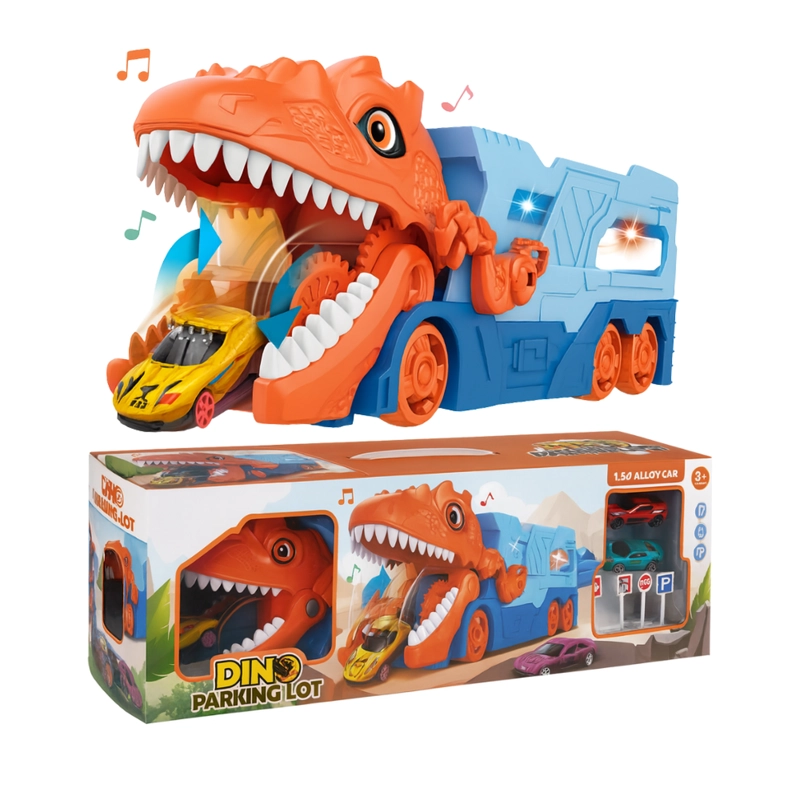 CAMION TRANSPORTADOR PORTA AUTITOS INFANTIL DINOSAURIO JUEGO - 2