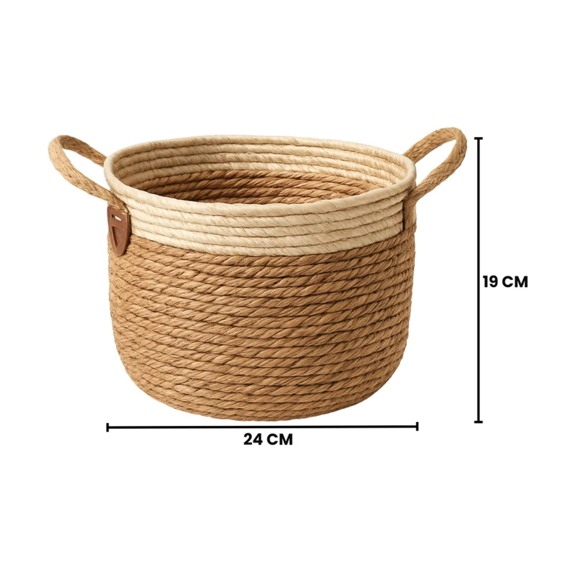 MACETERO CESTO MACETA DE YUTE TEJIDA RUSTICA CON ASAS S - 6