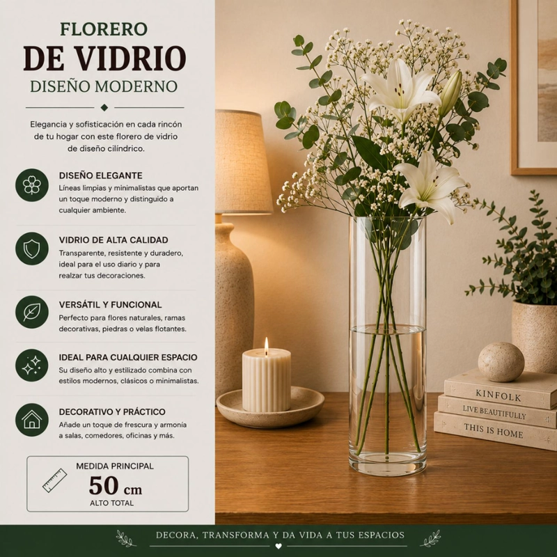FLORERO DE VIDRIO ALTO CILINDRICO TRANSPARENTE JARRON L - 4