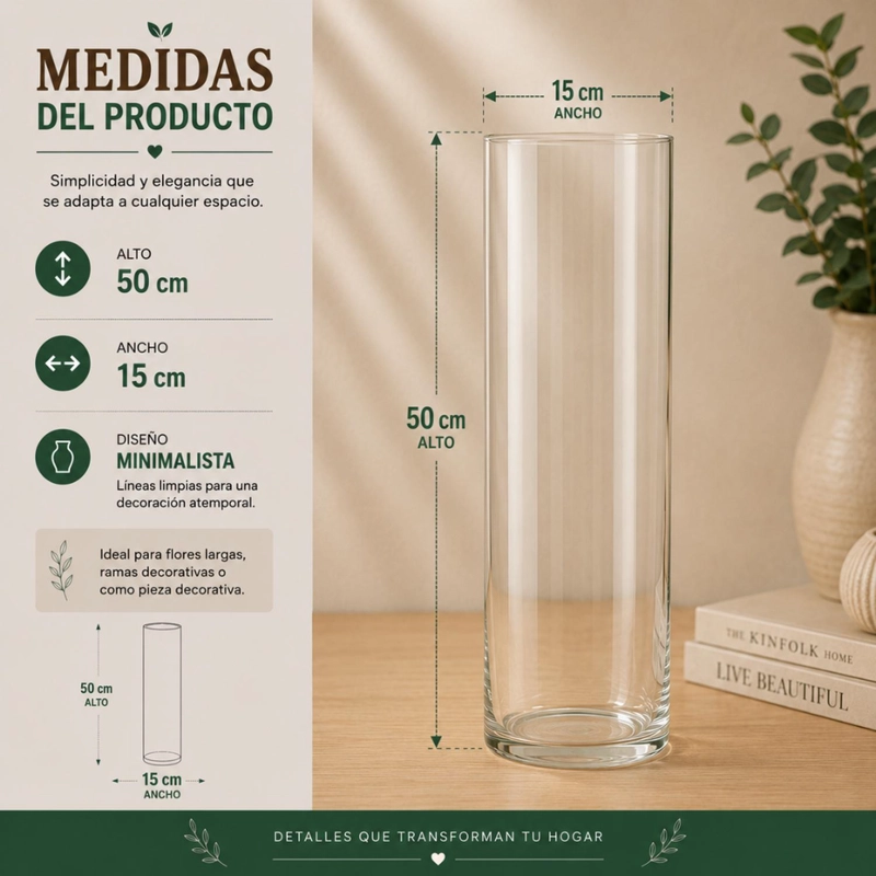 FLORERO DE VIDRIO ALTO CILINDRICO TRANSPARENTE JARRON L - 7