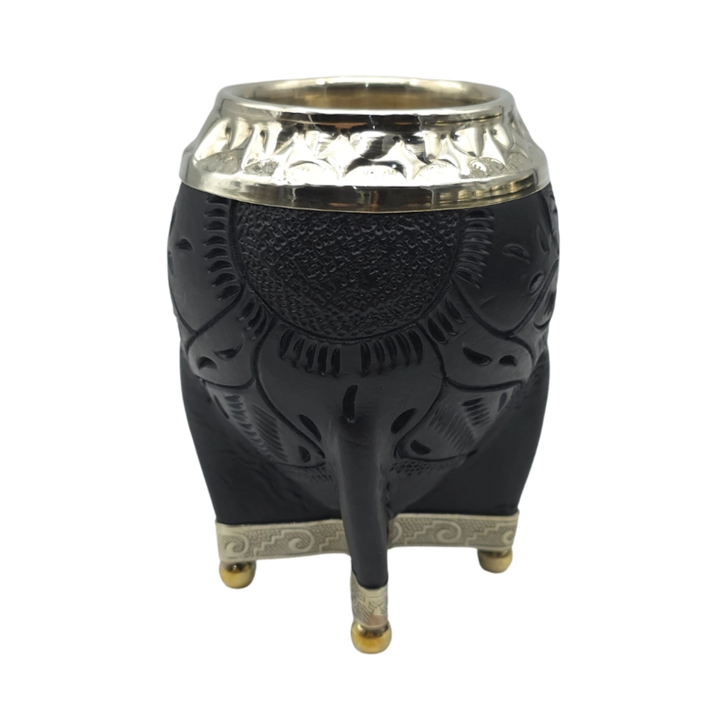 MATE TORPEDO NEGRO DE CALABAZA CON VIROLA CINCELADA TAMAÑO ESTIRPE - 1