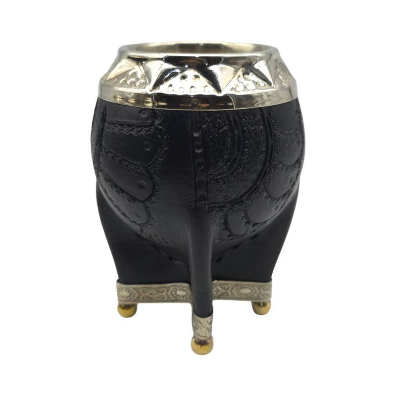 MATE TORPEDO NEGRO DE CALABAZA CON VIROLA CINCELADA TAMAÑO CONSUL - 1