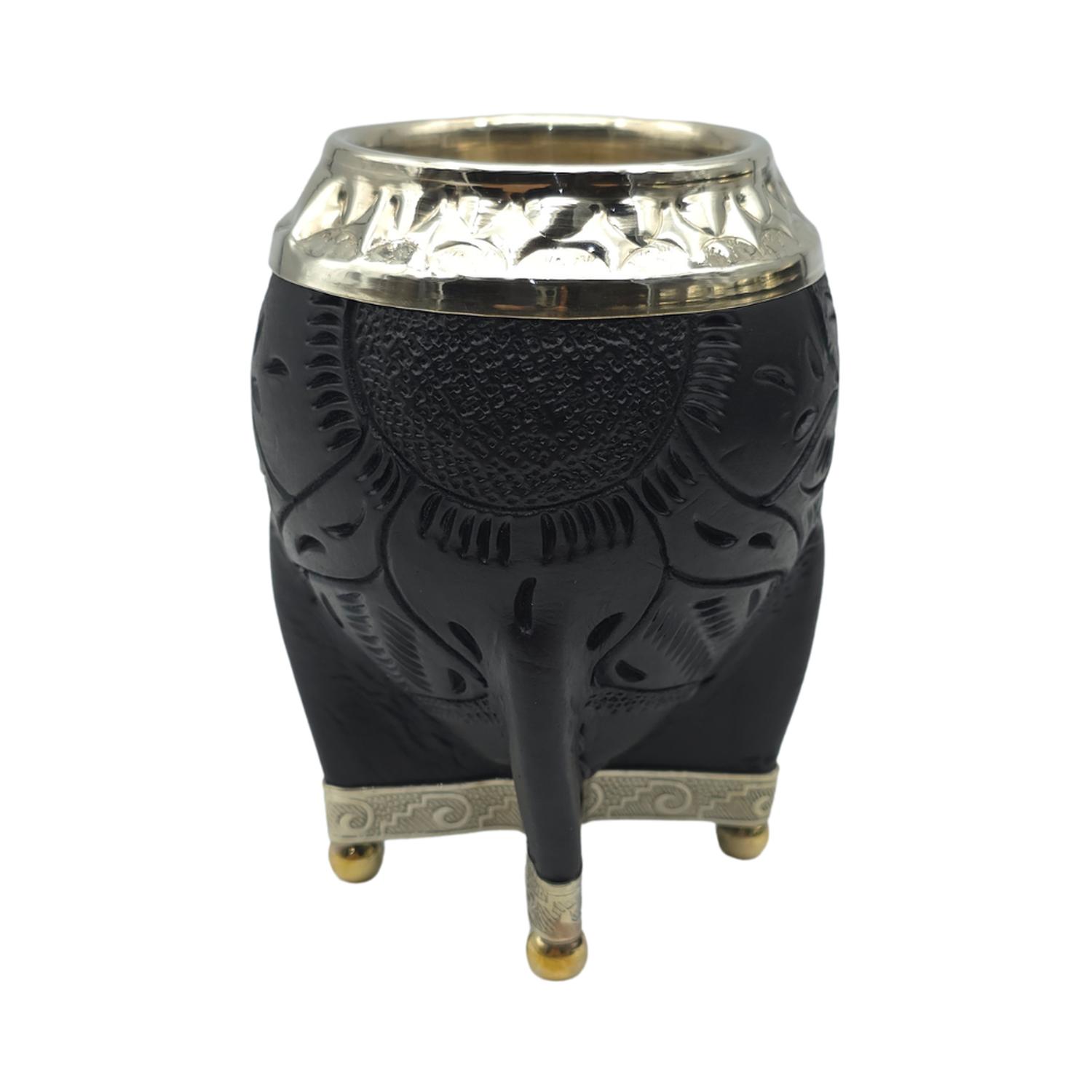 MATE TORPEDO NEGRO DE CALABAZA CON VIROLA CINCELADA TAMAÑO CONSUL - 1